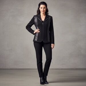 Tanjay Women’s Blazer Faux Leather Trim Zip Front Size 12